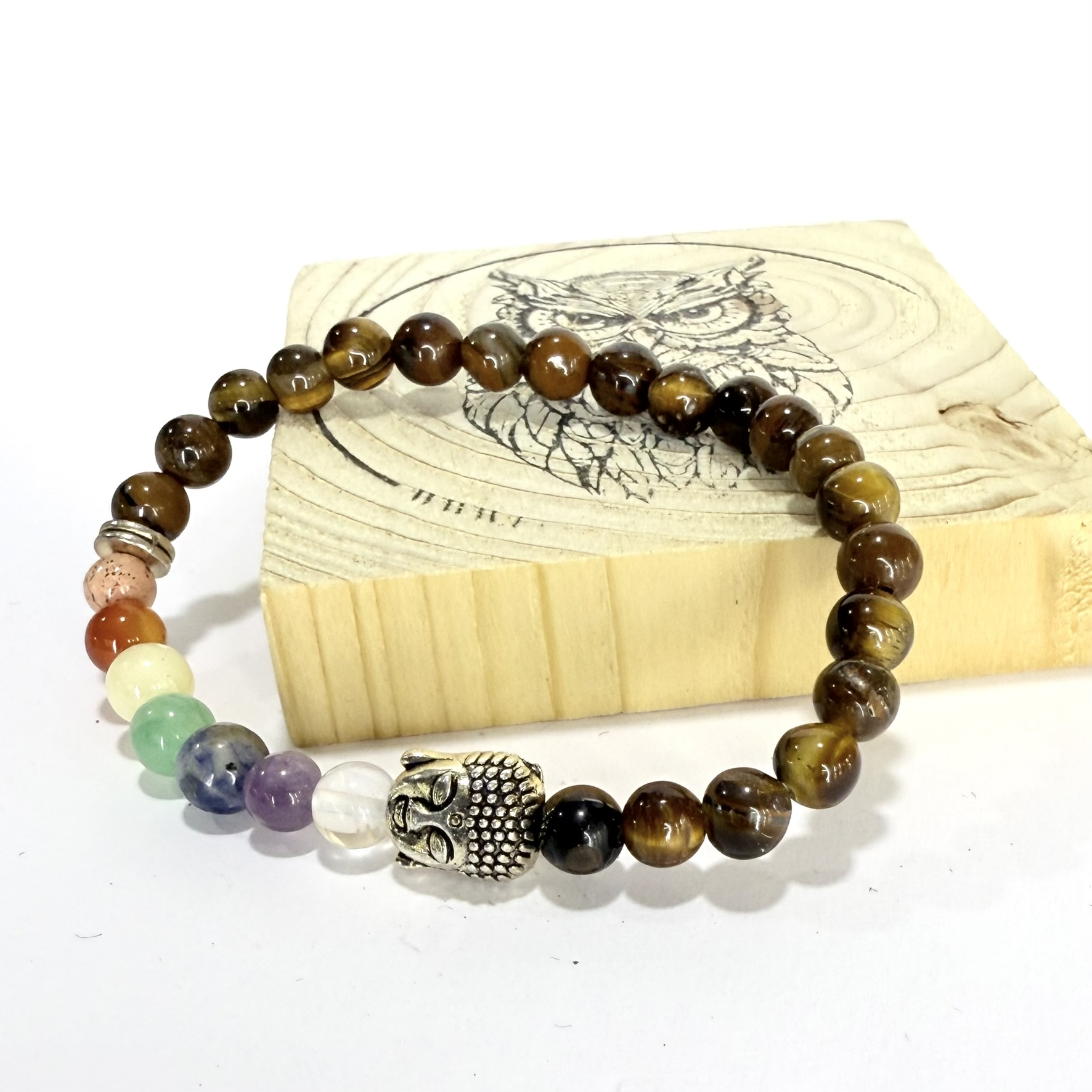 Ojo de Tigre con Chakras y Buda 6mm - Imagen 2