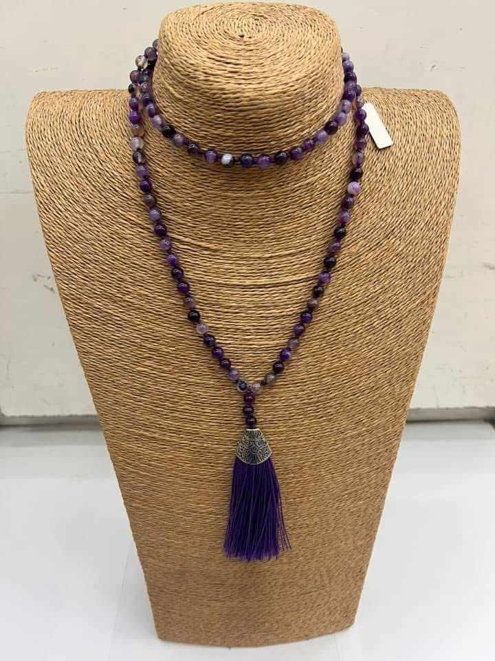 Japa Mala Ágata Bandeada Morada 108